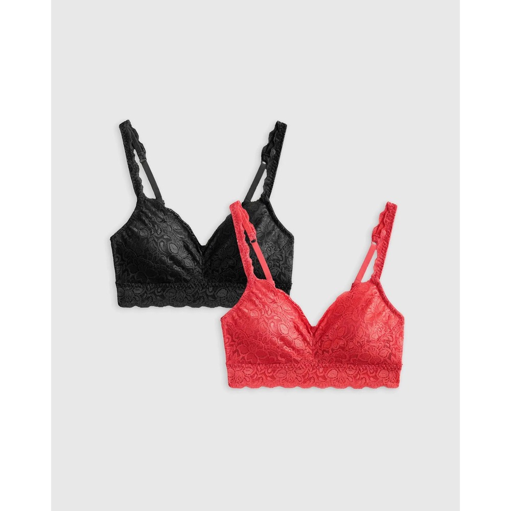 New Quince Lace Bralette 2 Pack Black Red Floral Lace Longline Wireless Large
